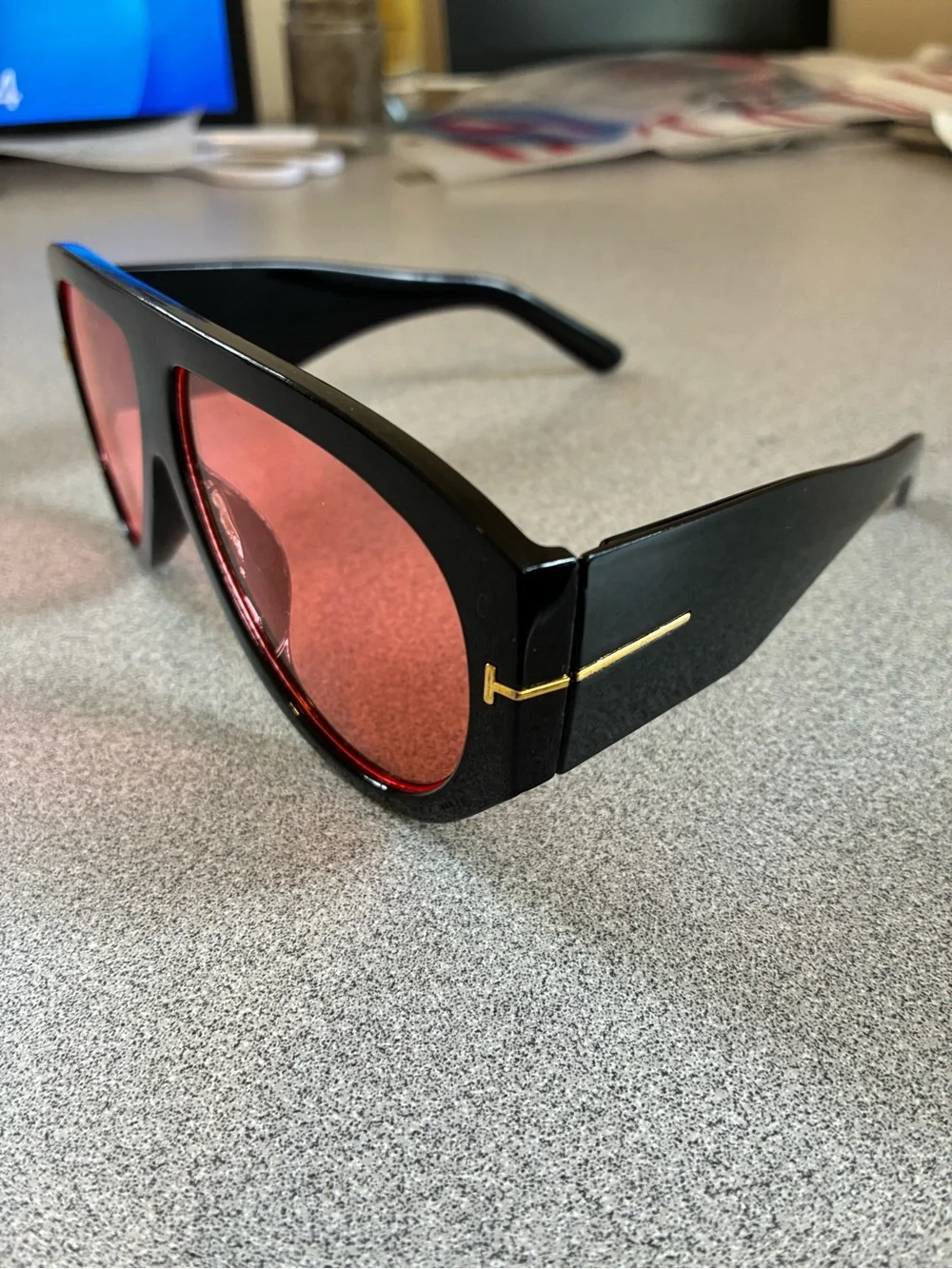 Big Black Frame Aviator Sunglasses with Red Lenses